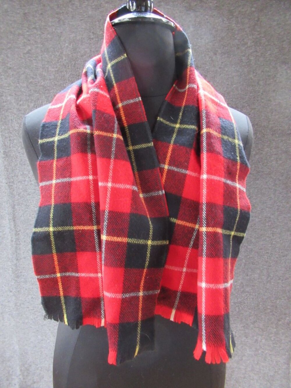 Vintage 12x44 red Wallace tartan Scotch plaid australian zephyr fine wool scarf